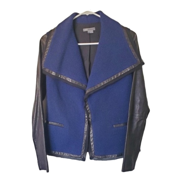 Vince Boucle’ Sweater Jacket with Leather Sleeves and a trim Size 4 - Picture 3 of 10